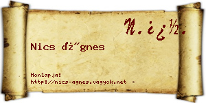Nics Ágnes névjegykártya